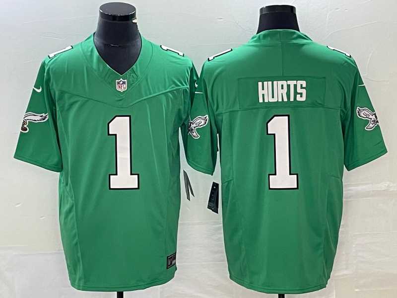 Mens Philadelphia Eagles #1 Jalen Hurts Green 2023 FUSE Vapor Limited Throwback Stitched Jersey